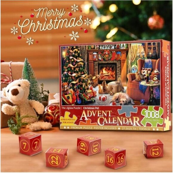 The Jigsaw Puzzle Advent Calendar 1008-Piece Christmas Pet Premium Set Holiday G - Picture 1 of 5